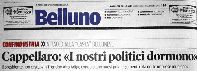 pagina 14 del Corriere delle Alpi martedì 26 novembre 2013