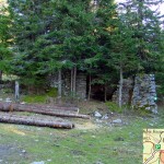 Visione frontale dei ruderi: si può notare la vecchia colonnina in legno della prima fontanella